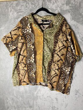 TAPESTRY Shirt Mens Multicolor Patchwork Button Up‎ Short Sleeve Made USA